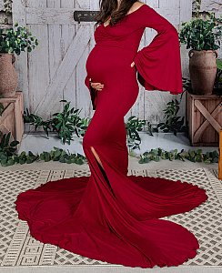 Off Shoulder Fitted - Mermaid Train - Burgundy - Medium.jpg